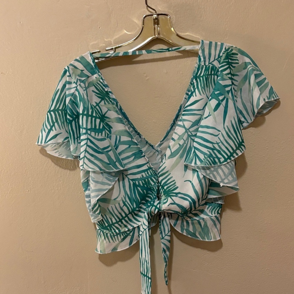 Fashion Nova Green Leaf Print Blouse